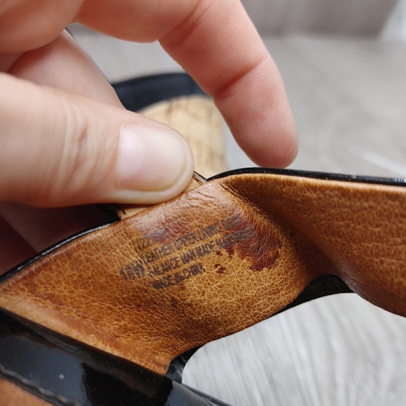 SOFFT Black Patent Leather Cork Wedge Montera Sandals T Strap Sling Back size 10 - Picture 11 of 12